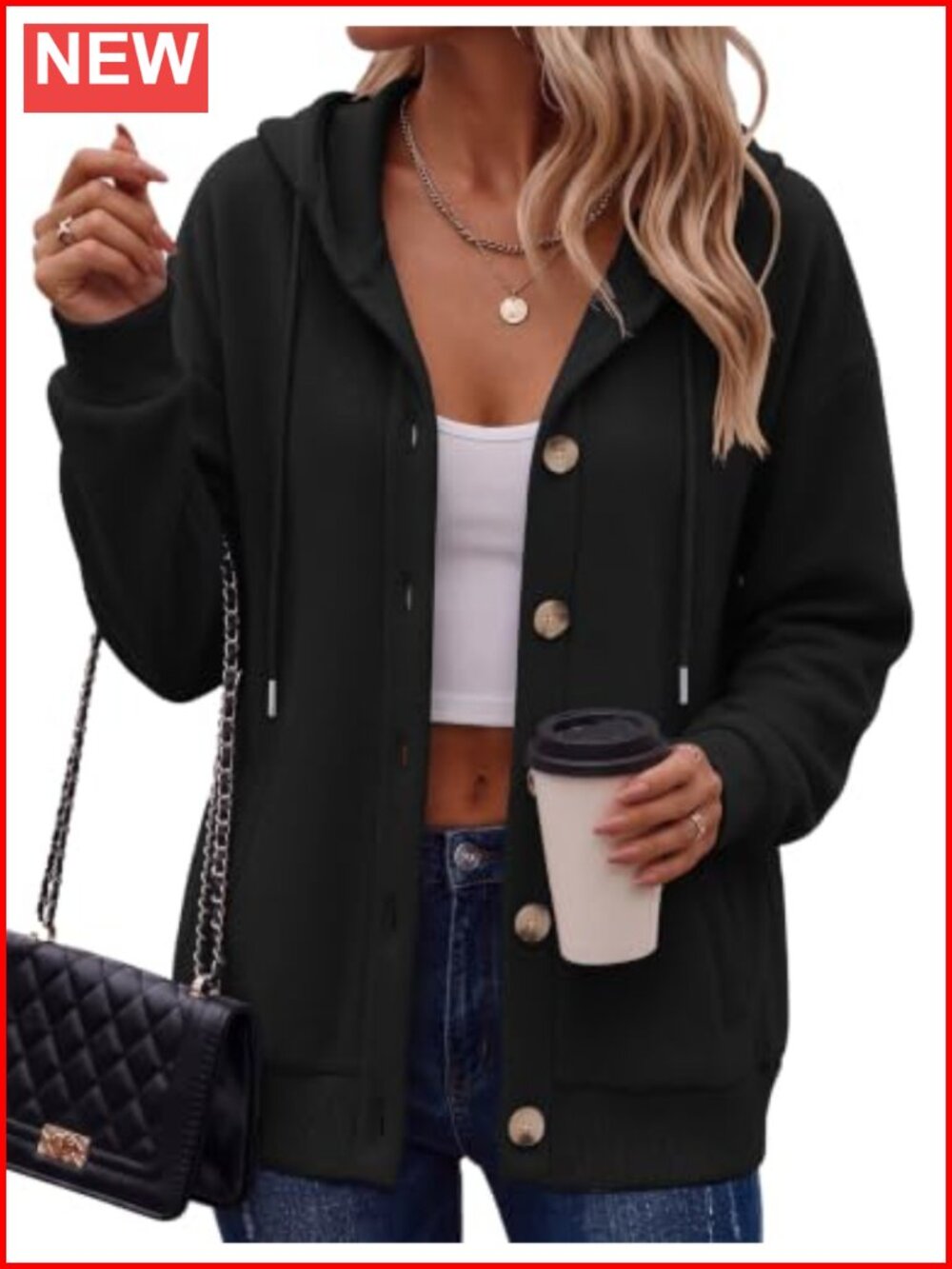 Zeagoo Women's Hooded Sweatshirt Button Front Oversized Fleece Hoodie with